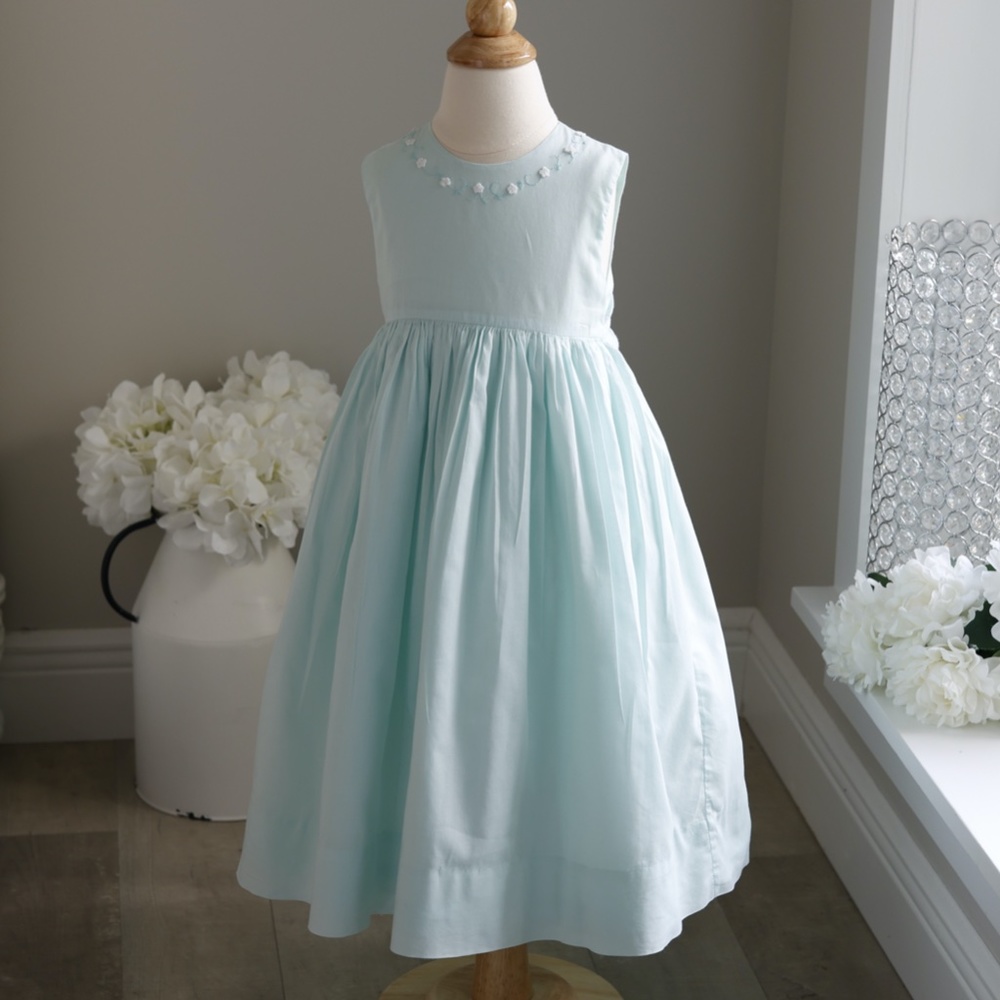 Strasburg Dress Girl'sCotton Aqua Mint Green Sundress with Embroidery
